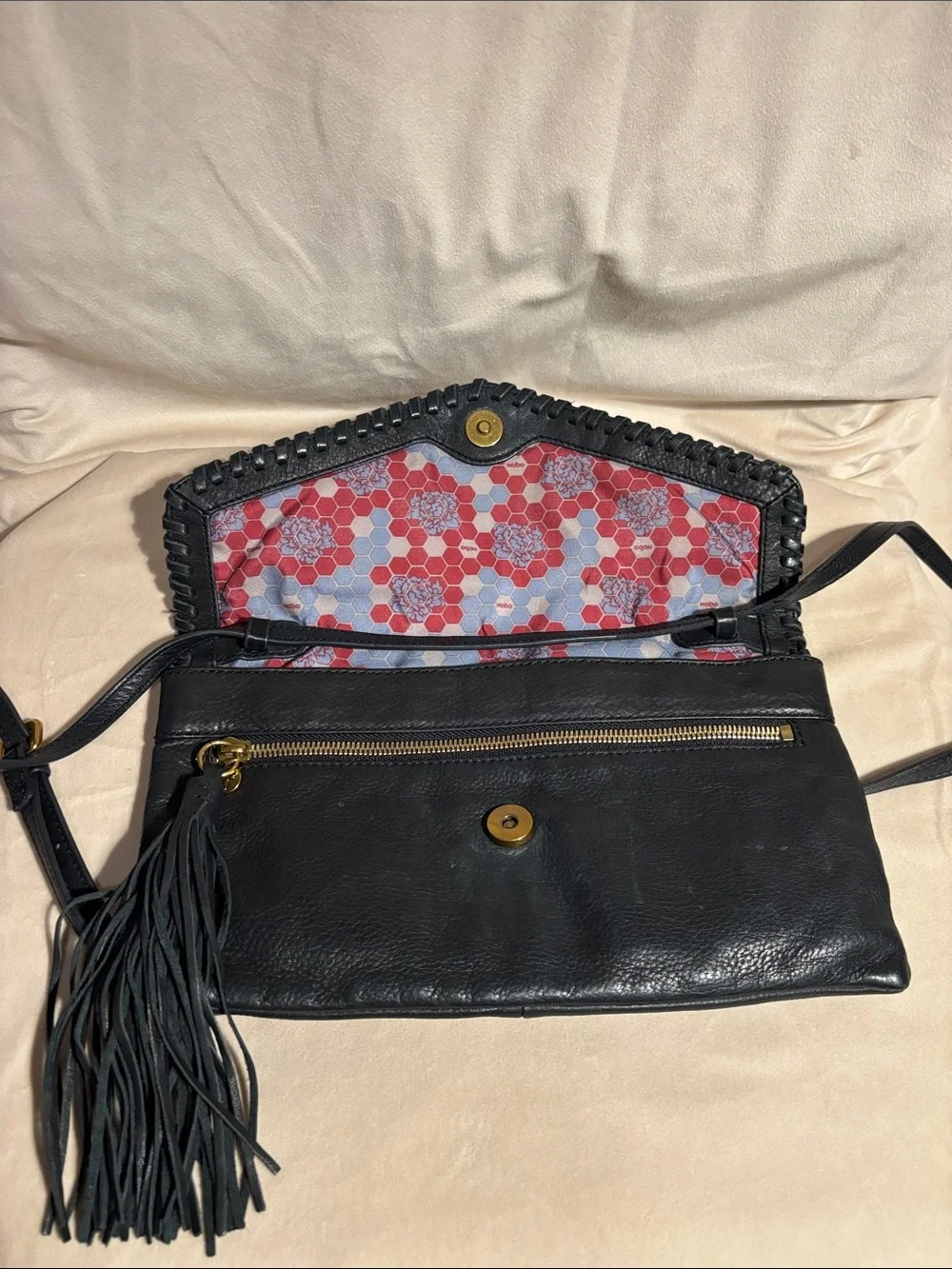 Hobo Black Leather Fringe Crossbody Bag - Classic Women's Shoulder Bag Boho Y2K